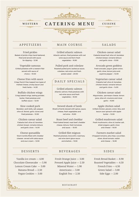 buffet wedding menu card template|Free printable and customizable catering menu .